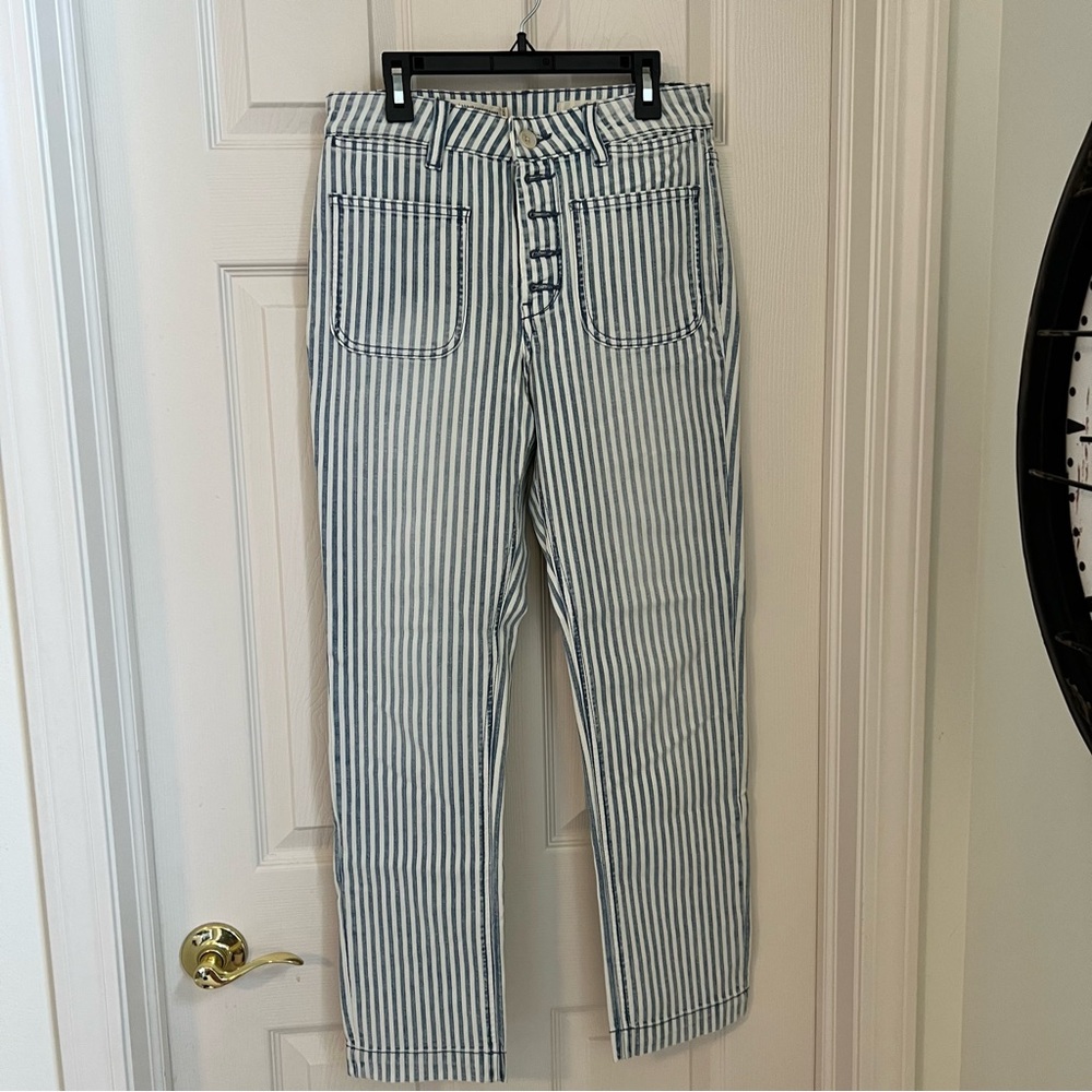 Anthropologie striped cropped jeans blue and white size 27
